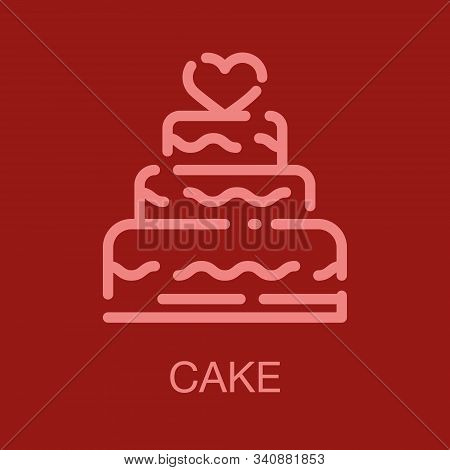Valentines Line Icon Card On Red Background