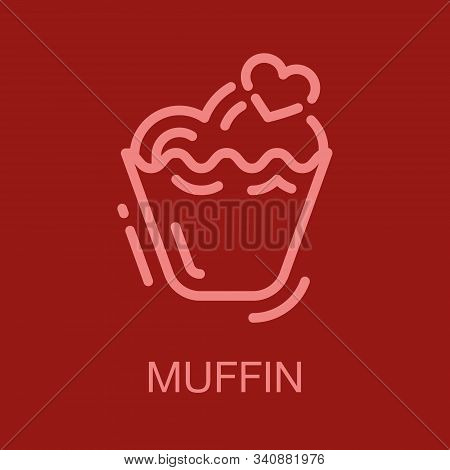 Valentines Line Icon Card On Red Background
