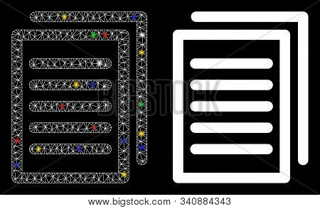 Glowing Mesh Copy Icon With Sparkle Effect. Abstract Illuminated Model Of Copy. Shiny Wire Carcass T