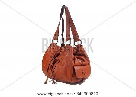 Dark Brown Leather Bagon A White Background.(with Clipping Path).