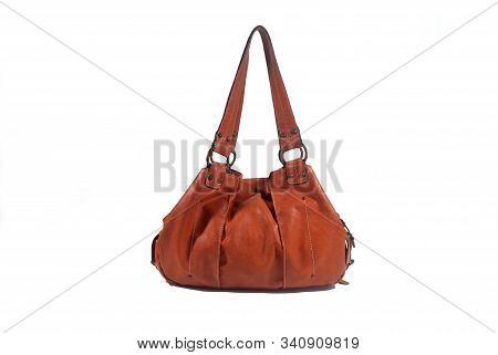 Dark Brown Leather Bagon A White Background.(with Clipping Path).