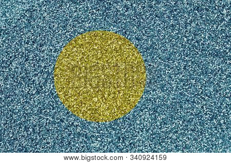 Palau Flag Depicted On Many Small Shiny Sequins. Colorful Festival Background For Party