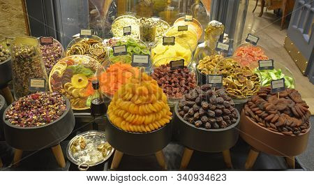 Istanbul, Turkey - September 6th 2019. Dried Fruit For Sale In A Shop In The Historic Egyptian Spice