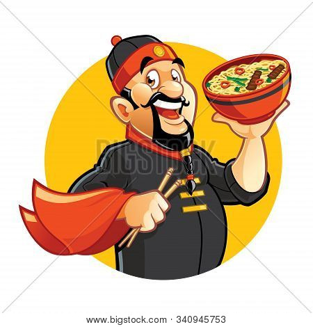 Cartoon Smiling Asian Chef Character With Big Smile