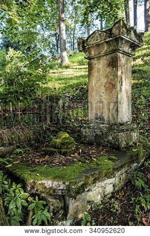 Old Tomb Stone, Wooden Articular Church Of Lestiny, Slovak Republic. Architectural Theme. Travel Des