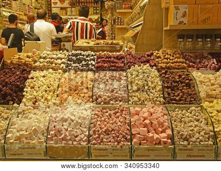Istanbul, Turkey - September 16th 2019. Tourists Shop For Turkish Delight In The Historic Egyptian S