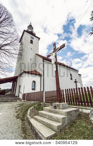 Church And Crucifixion Of Jesus Christ, Cicmany Village, Slovak Republic. Architectural Theme. Trave