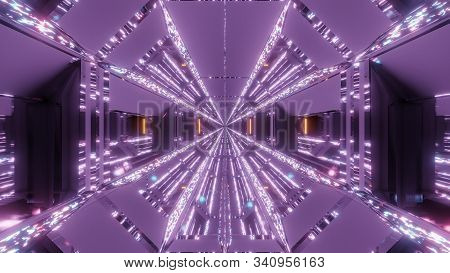Futuristic Sci-fi Hangar Tunnel Corridor With Glitter Glowing Diamands Christmas Texture 3d Renderin