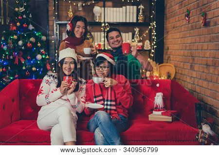Christmas And New Year Party With Friends. Winter And End Of Year Celebrating Party At Home.