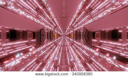 Futuristic Sci-fi Hangar Tunnel Corridor With Glitter Glowing Diamands Christmas Texture 3d Renderin