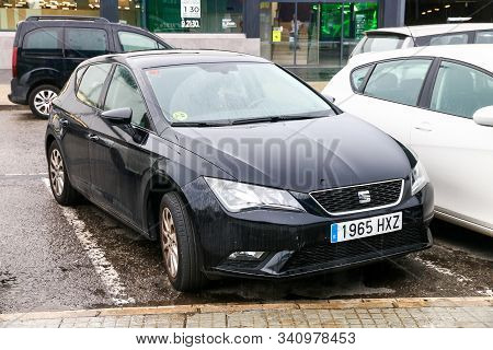 Igualada, Spain - September 10, 2019: Black Motor Car Seat Leon In The City Street.