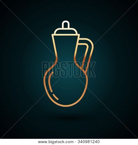 Gold Line Bottle Of Olive Oil Icon Isolated On Dark Blue Background. Jug With Olive Oil Icon. Vector