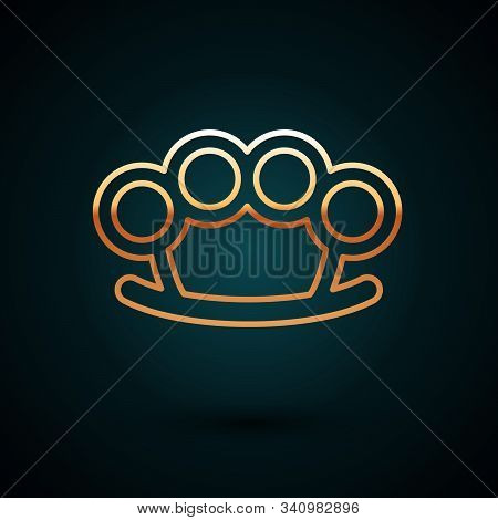Gold Line Brass Knuckles Icon Isolated On Dark Blue Background. Vector Illustration