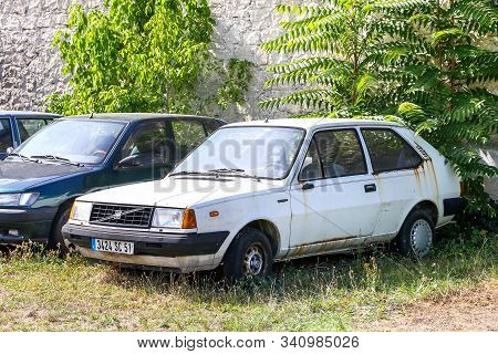 Reims, France - September 16, 2019: White Retro Car Volvo 340 In The City Street.