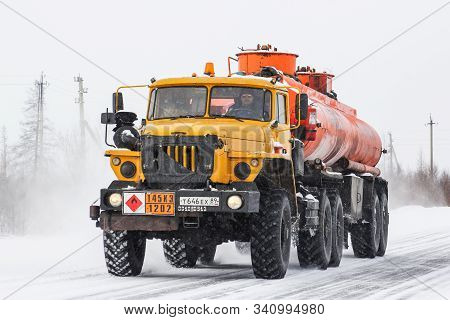 Novyy Urengoy, Russia - May 31, 2013: Industrial Truck Ural 44202 At The Interurban Road.