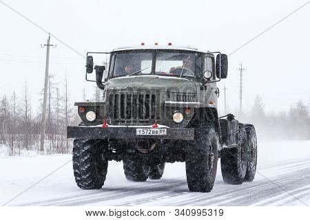 Novyy Urengoy, Russia - May 31, 2013: Industrial Truck Ural 44202 At The Interurban Road.