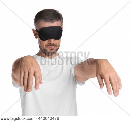 Man With Eye Mask In Sleepwalking State On White Background