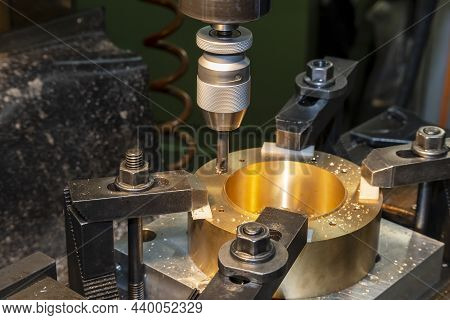 The Boring Operation The Brass Part With Nc Milling Machine. The Shop Floor Operation By Nc Milling 