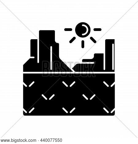 Plateau Black Glyph Icon. Elevated Flat Terrain. Plain Area Raised Above Surface. Tableland. Highlan