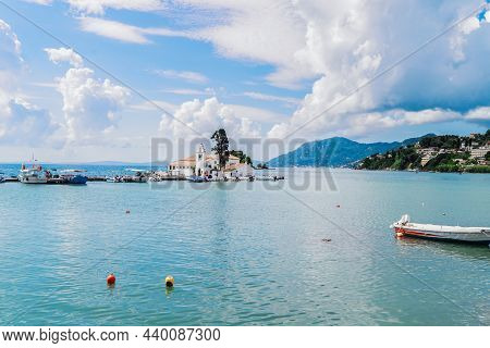 View Of Vlacherna Monastery Island, Kanoni, Corfu Ialand Greece