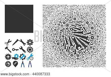 Repair Workshop Filled Square Mosaic Of Service Tools. Vector Filled Square Is Created Of Gearwheels