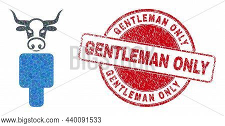 Lowpoly Triangulated Bull Man 2d Illustration With Gentleman Only Unclean Seal. Red Seal Contains Ge
