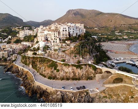 Aerial View On Old And New Parts Of Sperlonga, Ancient Italian City In Province Latina On Tyrrhenian