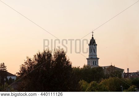 Close Up On Church Clocktower Steeple Of The Serbian Orthodox Church Of Crkva Svetog Duha, Church Of