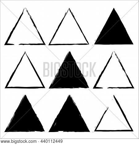 Grunge Triangle Set. Abstract Art Design. Ink Brush. Frame Border. Vintage Style. Vector Illustratio