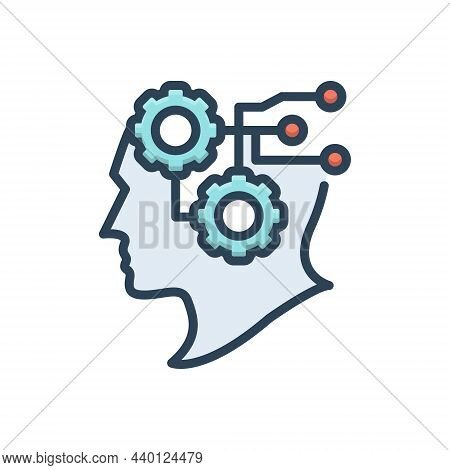 Color Illustration Icon For Intelligence Intellect Sence Mind Headpiece Wisdom Brainpower Circuit Di
