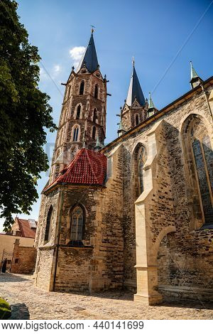 Kolin, Central Bohemia, Czech Republic, 10 July 2021: Medieval Stone St. Bartholomew´s Church With T