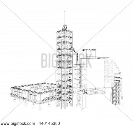 Launch Pad Whithout Space Rocket. Vector Rendering Of 3d. Wire-frame Style. Elements Of This Image F