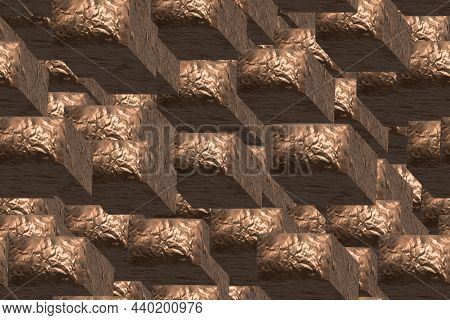 Cooper Foil Cubes Seamless Pattern, 3d Illustration Background
