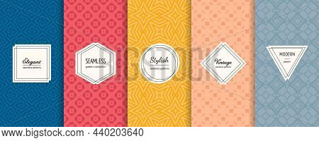 Vector Geometric Seamless Patterns. Collection Of Cute Abstract Colorful Background Swatches With El