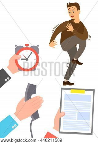 Deadline Business Concept Time Management Fear Of Being Late. Businessman Is Afraid Of Time, Fears R