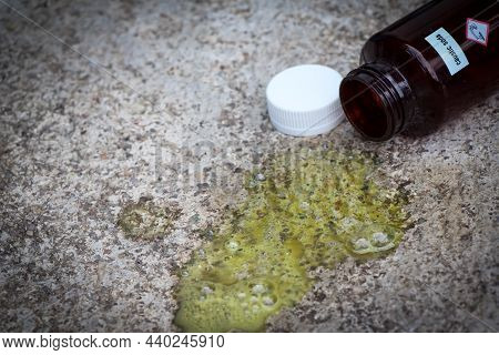 Caustic Soda Leak On The Floor And Corrosive