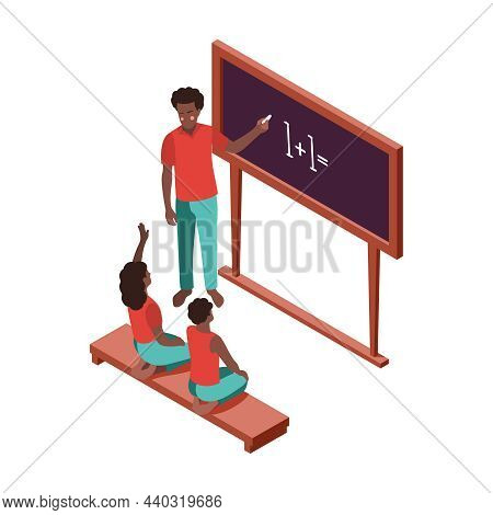 Social Inequality And Poor People Problem Isometric Composition With African American Teacher And Ki