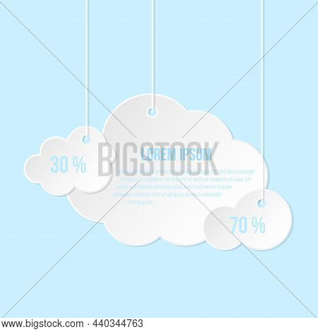 Cloud Paper Cut White Flat Set. 3d Origami Weather Infoboard Advertising Postcard Blank Banner Cloud