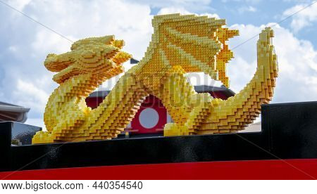 Gunzburg, Germany - July,7 2017 : Legoland - Amusement Park In Bavaria, Germany. Sculptures Of House