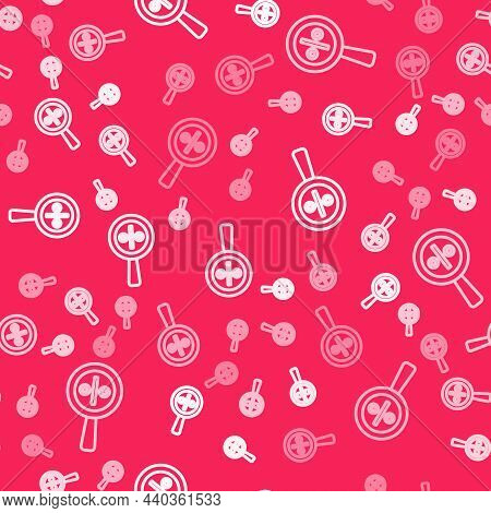 White Line Magnifying Glass With Percent Discount Icon Isolated Seamless Pattern On Red Background. 