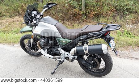 Bordeaux , Aquitaine France - 11 11 2021 : Moto Guzzi V85 Tt Anniversary Retro Motorcycle From Itali
