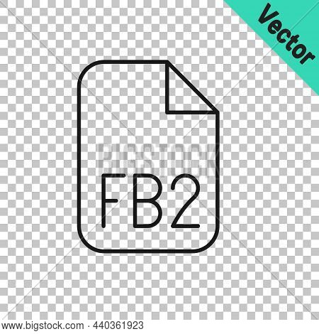 Black Line Fb2 File Icon Isolated On Transparent Background. Vector