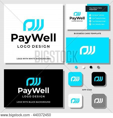 Letter P W Monogram Business Payment Logo Design With Business Card Template.