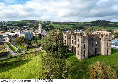 Aerial View Of The Historic Town Of Raphoe And The Castle Remains In County Donegal - Ireland
