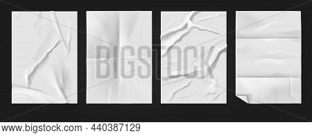 Wrinkled Paper. White Realistic Paper Poster Mockup With Crumpled Wet Crease Effect And Folded Lines