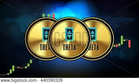 Abstract Futuristic Technology Background Of Theta (theta) Classic (etc) Coin Digital Cryptocurrency