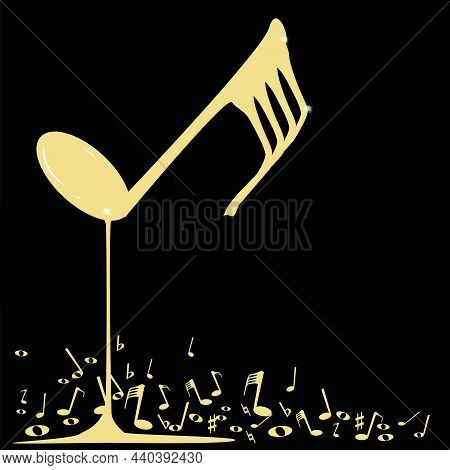 A Large Musical Note Melting Down With Musical Notes Spashing Around At The Base.