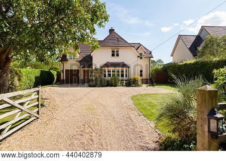 Belchamp St Paul, England - August 22 2019 Traditional Appearing Modern British Home With Wooden Cla