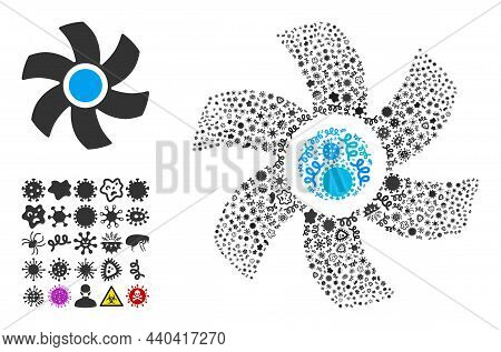 Vector Infection Rotor Icon Collage Of Contagious Items. Rotor Collage Is Composed Of Virus Items, P