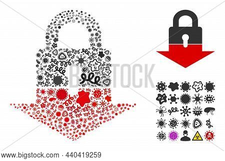 Vector Virus Lockdown Icon Collage Of Pandemic Cells. Lockdown Collage Is Designed Of Virus Items, P